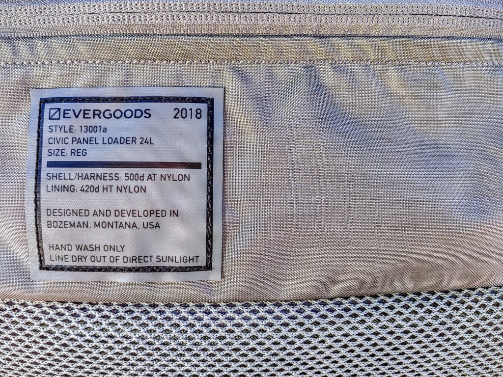 EVERGOODS Civic Panel Loader 24 backpack review label