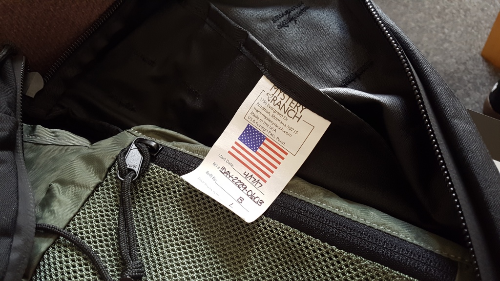 Mystery Ranch 1 Day Assault Pack 1DAP review backpack made in USA tag serial number interior label