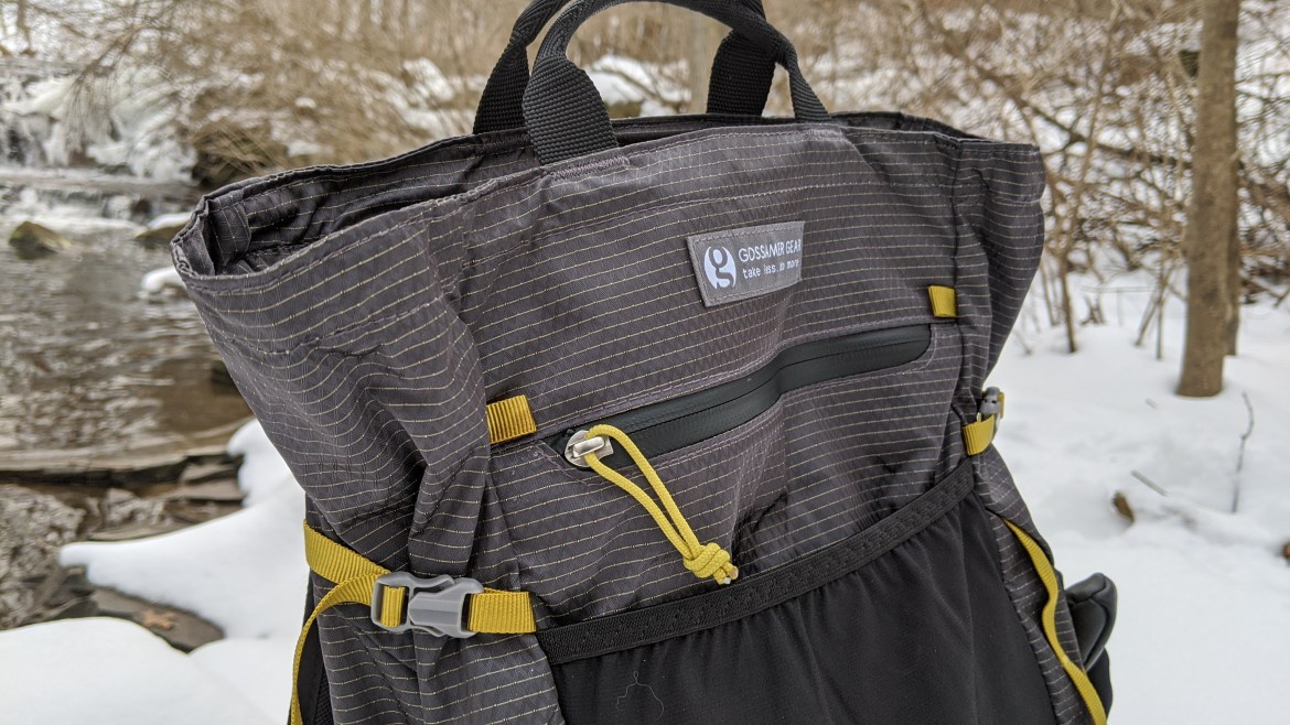 Gossamer Gear Vagabond Series Review daypack front zipper waterproof aquaguard