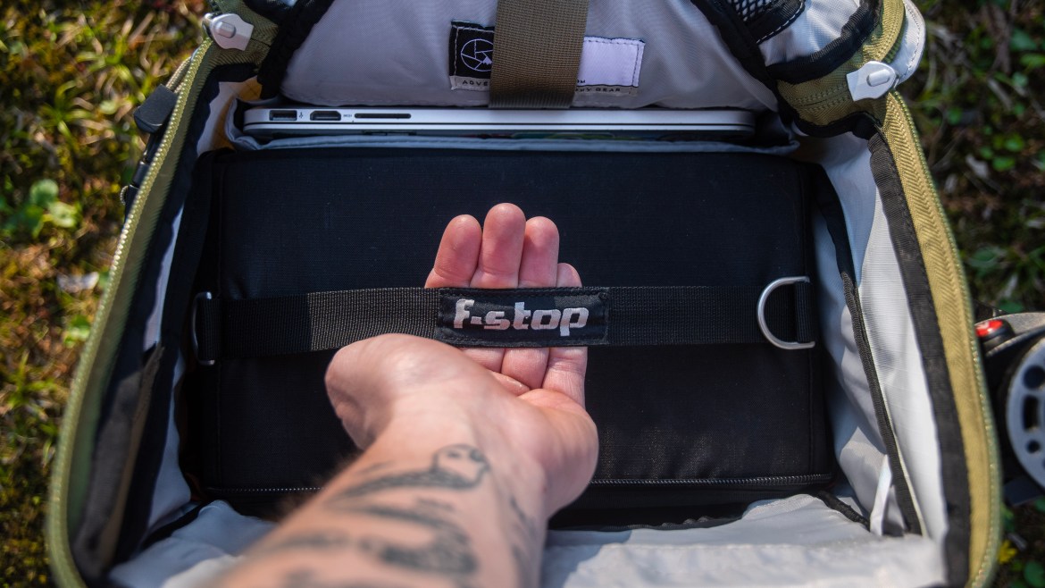 F-Stop Tilopa camera backpack review ICU grab handle top access open with macbook pro