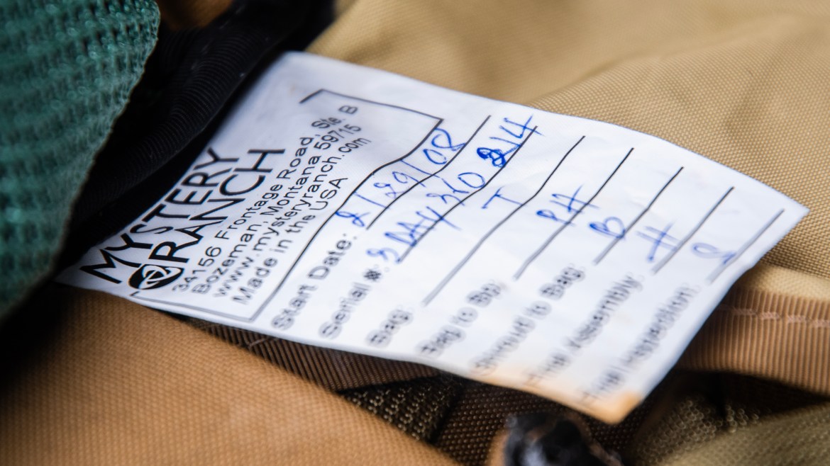 Mystery Ranch 3-DAP product tag date of manufacture 2008