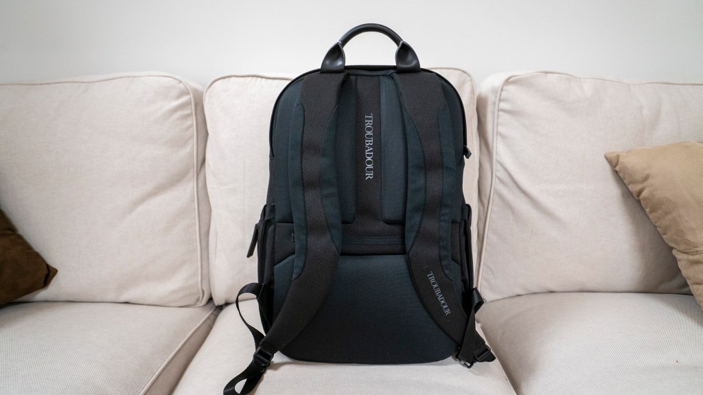 Troubadour Apex backpack review rear view curved straps and back panel padded for comfort