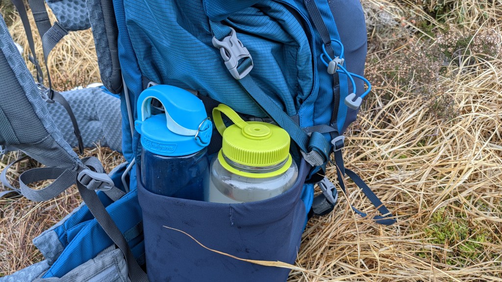 Mystery Ranch Bridger 55 backpack review side water bottle pockets stretch fabric Nalgene bottles